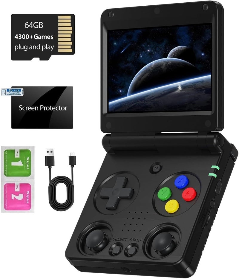 Voacle RG34XXSP Foldable Retro Handheld Game Console , 3.4 Inch IPS Screen Linux System Sunken Dual Joystick Built-in 64G TF Card 5000+ Games Handheld Emulator Support 5G WiFi Bluetooth TV Output(Black) - Image 1